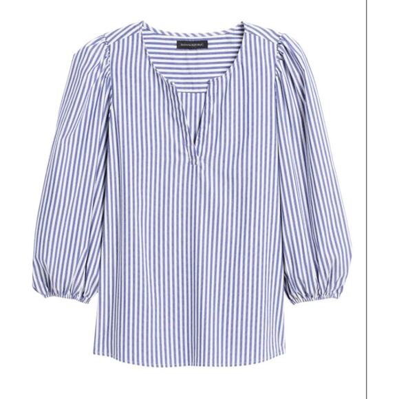 Banana Republic Blue & White Striped Balloon Sleeve Blouse - S (Sold Out!) - Picture 1 of 6
